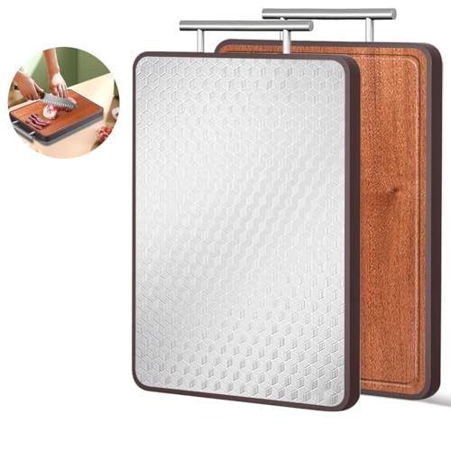 HASTHIP 1PACK Double Sided Stainless Steel and Ebony Wood Cutting Board - Anti-Bacterial Wood Chop with Metal Handel, Premium Stainless Steel Cutting Boards for Kitchen, 42.5x30.5x2cm HASTHIP 1PACK Double Sided Stainless Steel and Ebony Wood Cutting Board - Anti-Bacterial Wood Chop with Metal Handel, Premium Stainless Steel Cutting Boards for Kitchen, 42.5x30.5x2cm